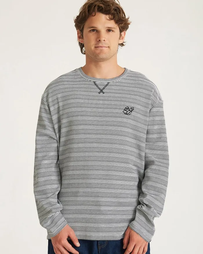 Men Saturdays NYC Tees Striped Waffle Relaxed LS Tee Ivory Men Saturdays NYC Tees Striped Waffle Relaxed LS Tee Ivory