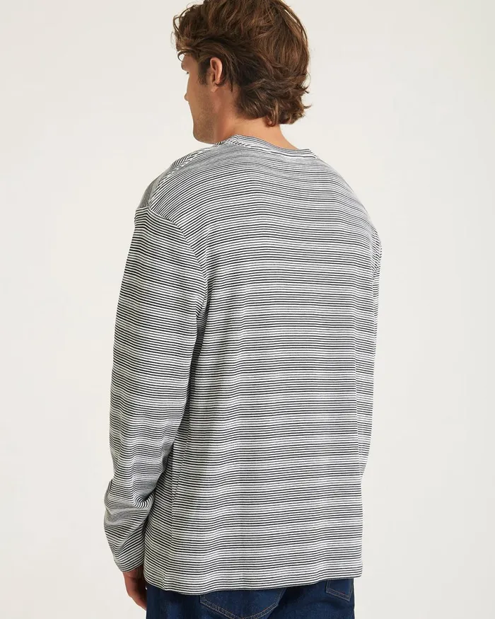 Men Saturdays NYC Tees Striped Waffle Relaxed LS Tee Ivory Men Saturdays NYC Tees Striped Waffle Relaxed LS Tee Ivory