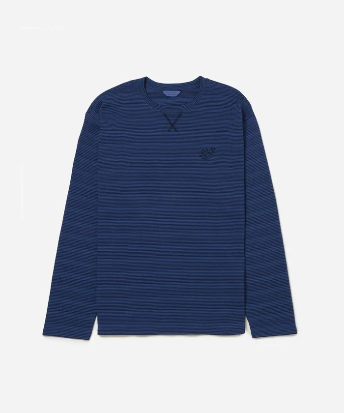 Men Saturdays NYC Tees Striped Waffle Relaxed LS Tee Limoges