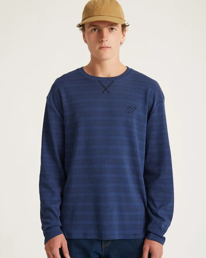 Men Saturdays NYC Tees Striped Waffle Relaxed LS Tee Limoges Men Saturdays NYC Tees Striped Waffle Relaxed LS Tee Limoges