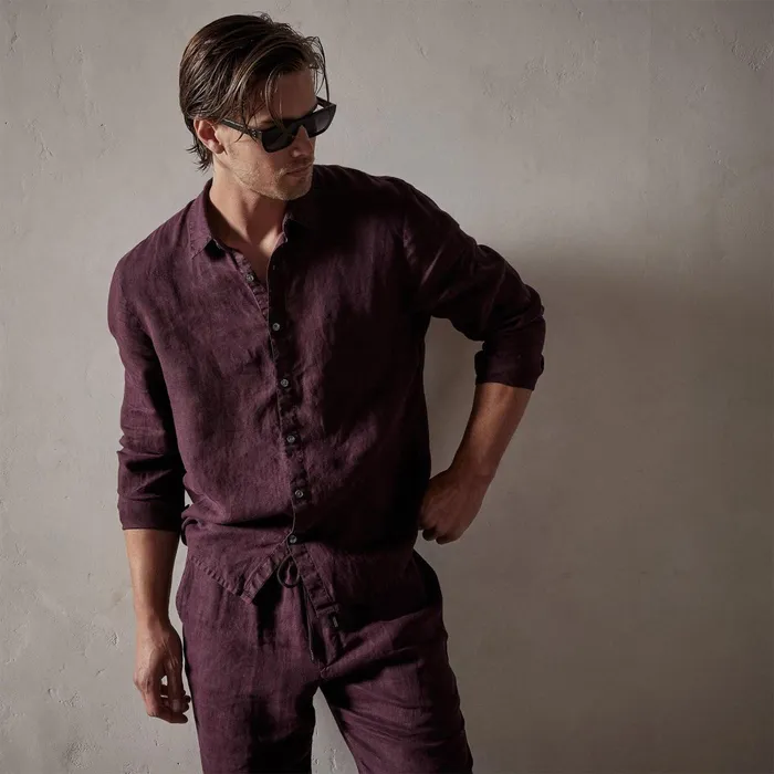 Men Shirting James Perse Classic Linen Shirt Eggplant