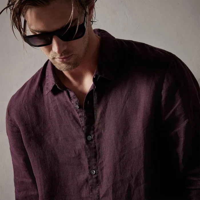 Men Shirting James Perse Classic Linen Shirt Eggplant