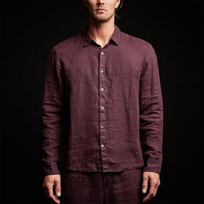 Men Shirting James Perse Classic Linen Shirt Eggplant