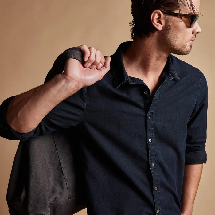Men Shirting James Perse Lightweight Denim Shirt Blue Black