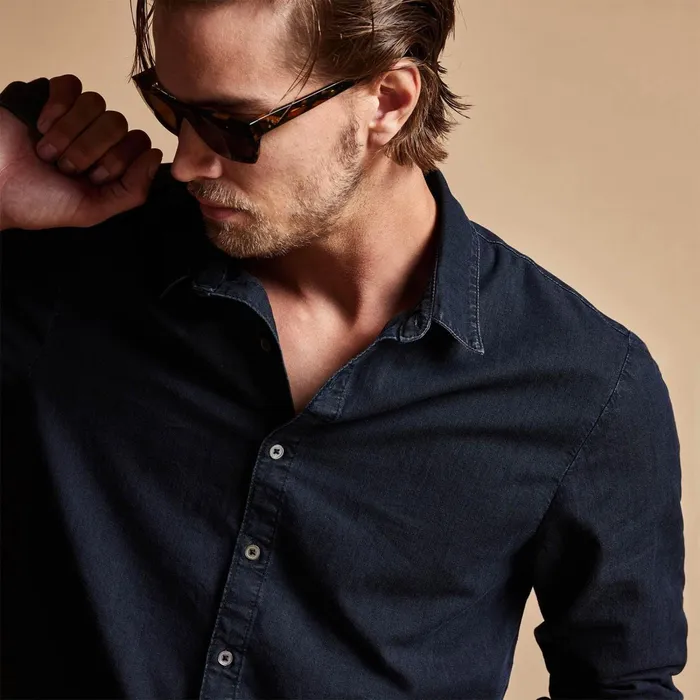 Men Shirting James Perse Lightweight Denim Shirt Blue Black