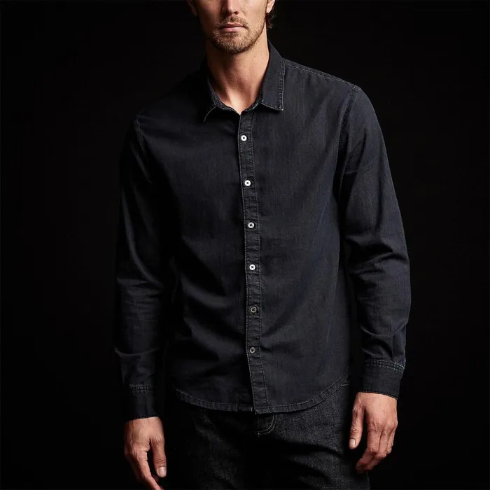 Men Shirting James Perse Lightweight Denim Shirt Blue Black