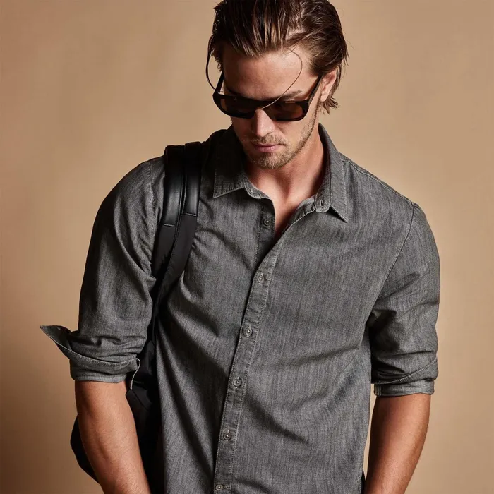 Men Shirting James Perse Lightweight Denim Shirt Grey Denim