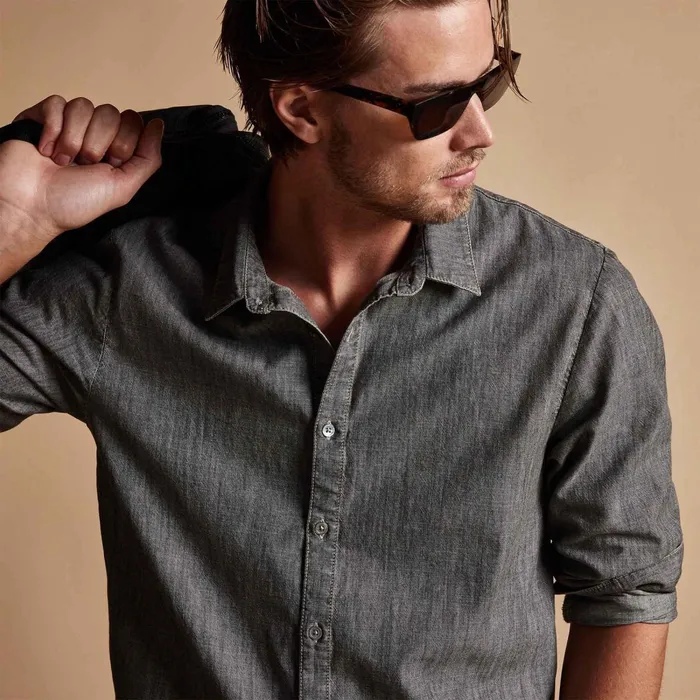 Men Shirting James Perse Lightweight Denim Shirt Grey Denim