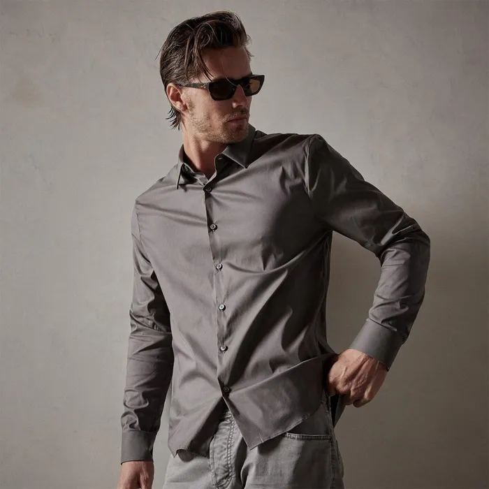 Men Shirting James Perse Matte Stretch Poplin Dress Shirt Dusk