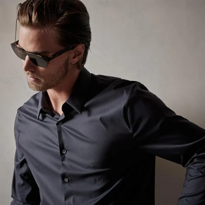 Men Shirting James Perse Matte Stretch Poplin Dress Shirt Navy