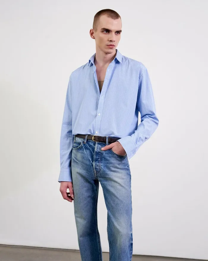 Men Shirts Nili Lotan CRISTOBAL SHIRT Bluewhite Stripe