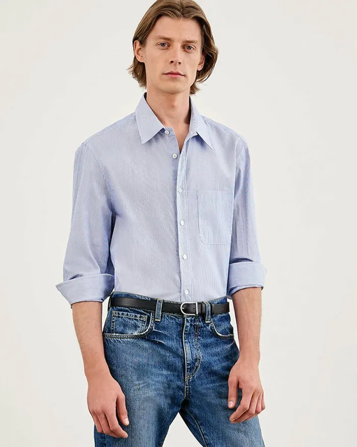 Men Shirts Nili Lotan FINN SHIRT Bluewhite Stripe