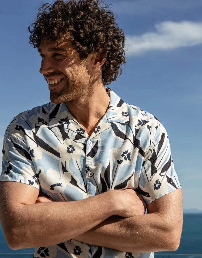 Men Sky Blue Floral Print Short Sleeve Shirt Sky Blue Threadbare Shirts Men Sky Blue Floral Print Short Sleeve Shirt Sky Blue Threadbare Shirts