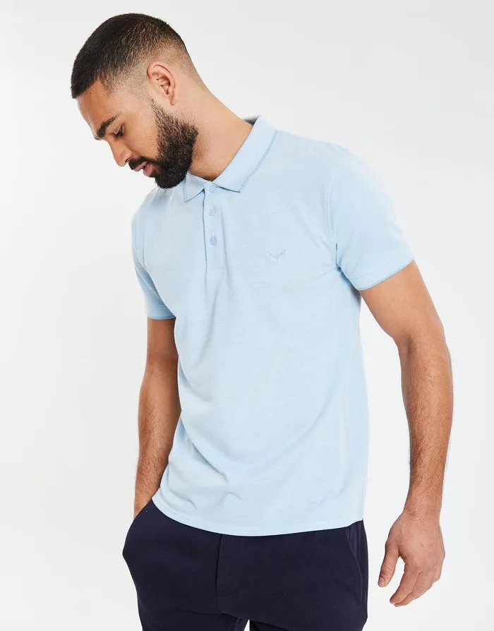 Men Sky Blue Pique Classic Polo Shirt Sky Blue Threadbare Polo Shirts