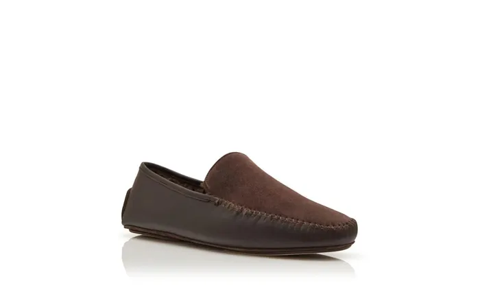 Men Slippers Manolo Blahnik MAYFAIR Brown Nappa Leather And Suede Driving Shoes Men Slippers Manolo Blahnik MAYFAIR Brown Nappa Leather And Suede Driving Shoes