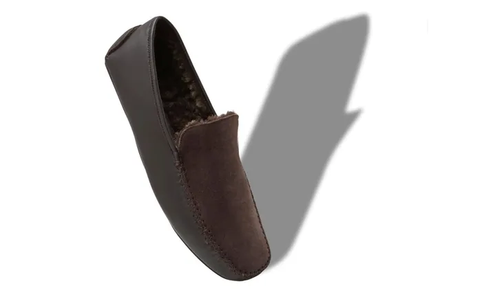 Men Slippers Manolo Blahnik MAYFAIR Brown Nappa Leather And Suede Driving Shoes Men Slippers Manolo Blahnik MAYFAIR Brown Nappa Leather And Suede Driving Shoes