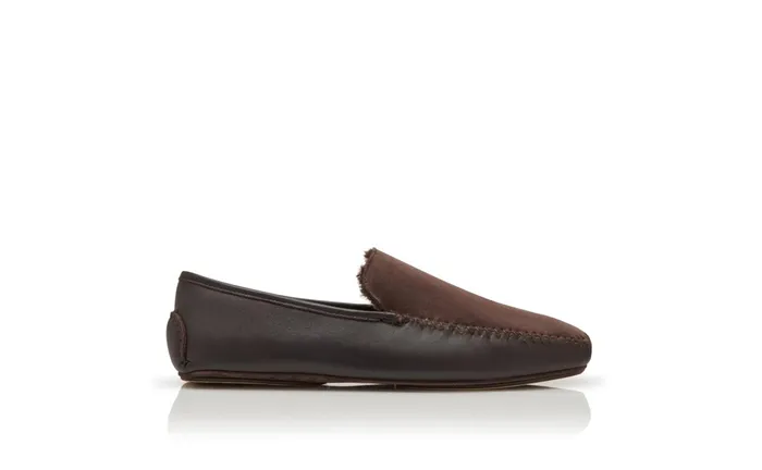 Men Slippers Manolo Blahnik MAYFAIR Brown Nappa Leather And Suede Driving Shoes Men Slippers Manolo Blahnik MAYFAIR Brown Nappa Leather And Suede Driving Shoes