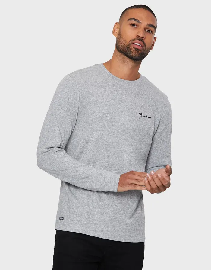 Men Small Script Long Sleeve Crew Neck TShirts 3 Pack Black Grey Marl Navy Threadbare TShirts Men Small Script Long Sleeve Crew Neck TShirts 3 Pack Black Grey Marl Navy Threadbare TShirts
