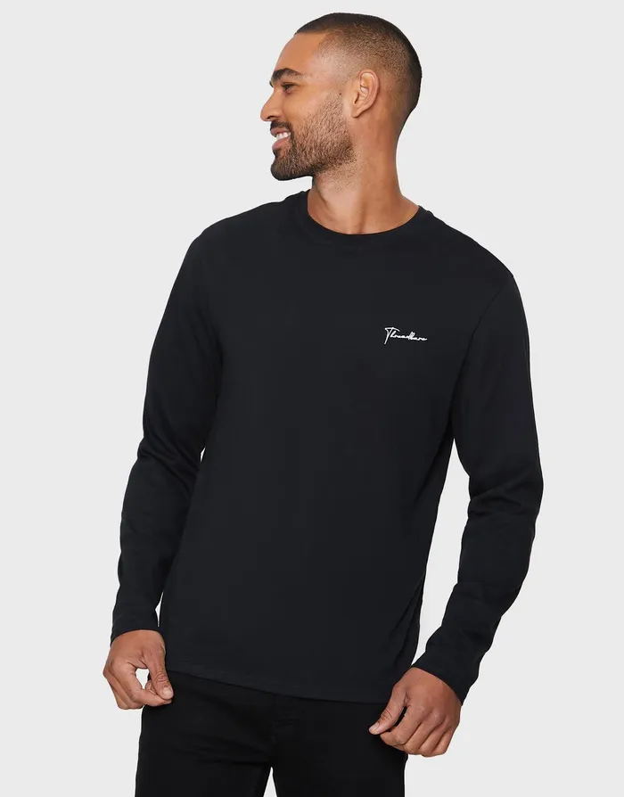 Men Small Script Long Sleeve Crew Neck TShirts 3 Pack Black Grey Marl Navy Threadbare TShirts Men Small Script Long Sleeve Crew Neck TShirts 3 Pack Black Grey Marl Navy Threadbare TShirts