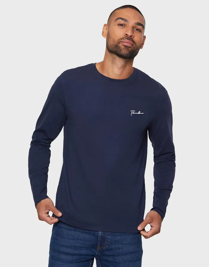 Men Small Script Long Sleeve Crew Neck TShirts 3 Pack Black Grey Marl Navy Threadbare TShirts Men Small Script Long Sleeve Crew Neck TShirts 3 Pack Black Grey Marl Navy Threadbare TShirts
