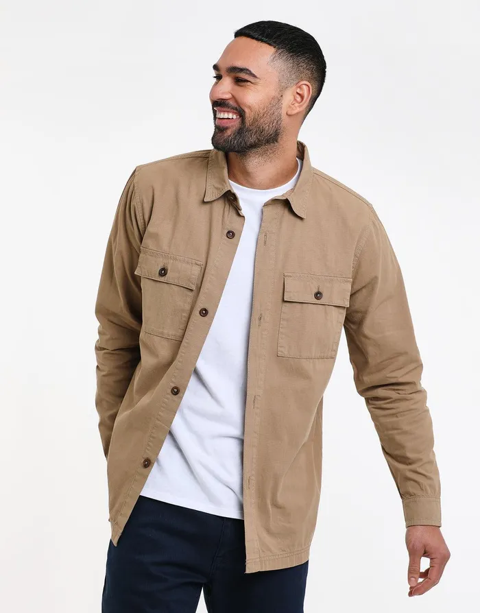 Men Stone Lightweight Shacket Stone Threadbare Jacket and Coats