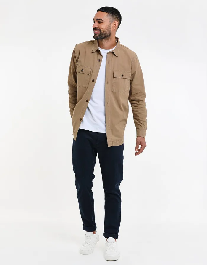 Men Stone Lightweight Shacket Stone Threadbare Jacket and Coats