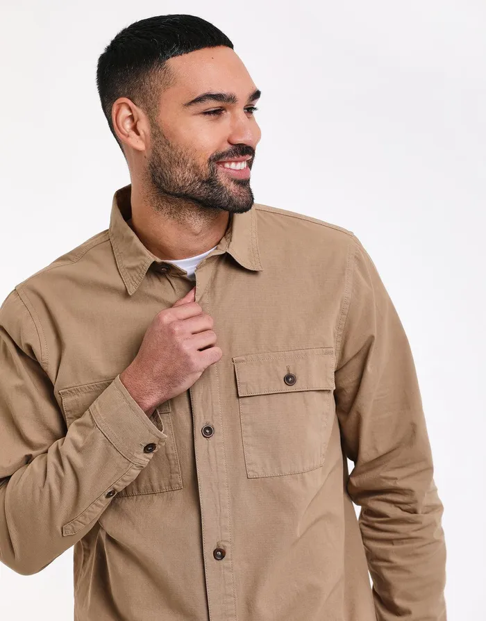 Men Stone Lightweight Shacket Stone Threadbare Jacket and Coats