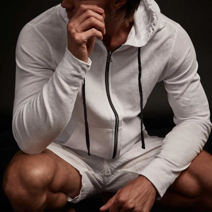 Men Sweat TopsBottoms James Perse Vintage French Terry Zip Up Hoodie White