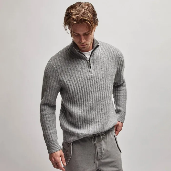 Men Sweaters James Perse Cashmere Rib Half Zip Sweater Heather Grey