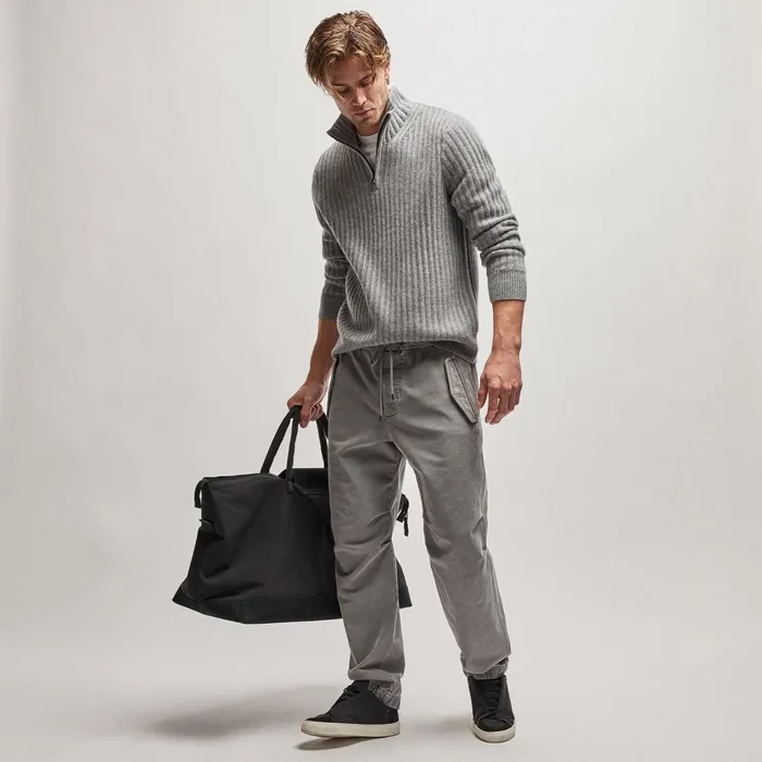 Men Sweaters James Perse Cashmere Rib Half Zip Sweater Heather Grey