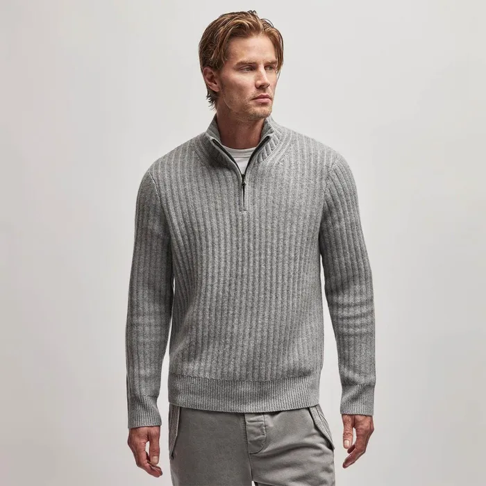 Men Sweaters James Perse Cashmere Rib Half Zip Sweater Heather Grey