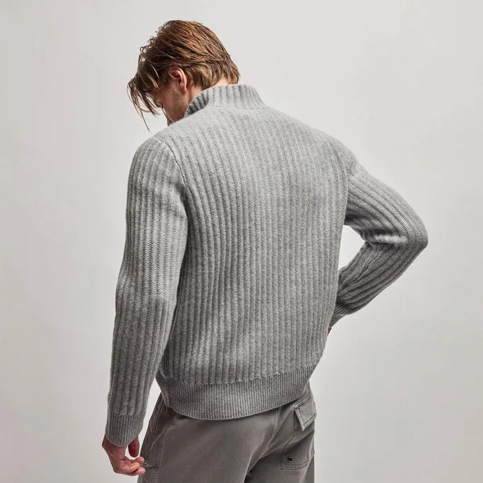 Men Sweaters James Perse Cashmere Rib Half Zip Sweater Heather Grey