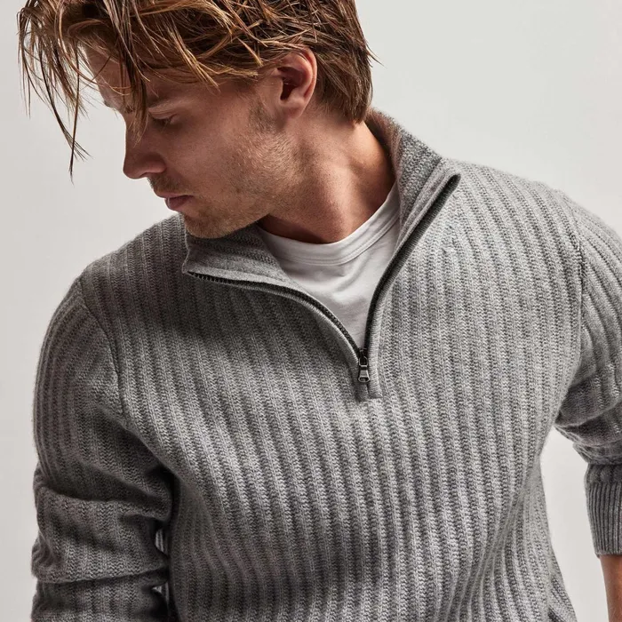 Men Sweaters James Perse Cashmere Rib Half Zip Sweater Heather Grey