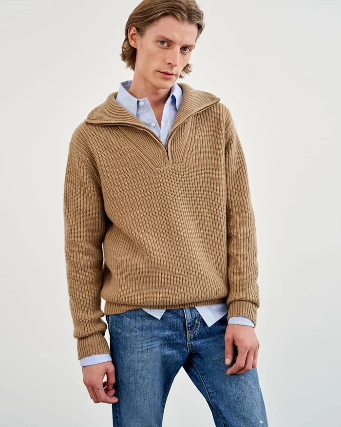 Men Sweaters Nili Lotan HESTON SWEATER Tan