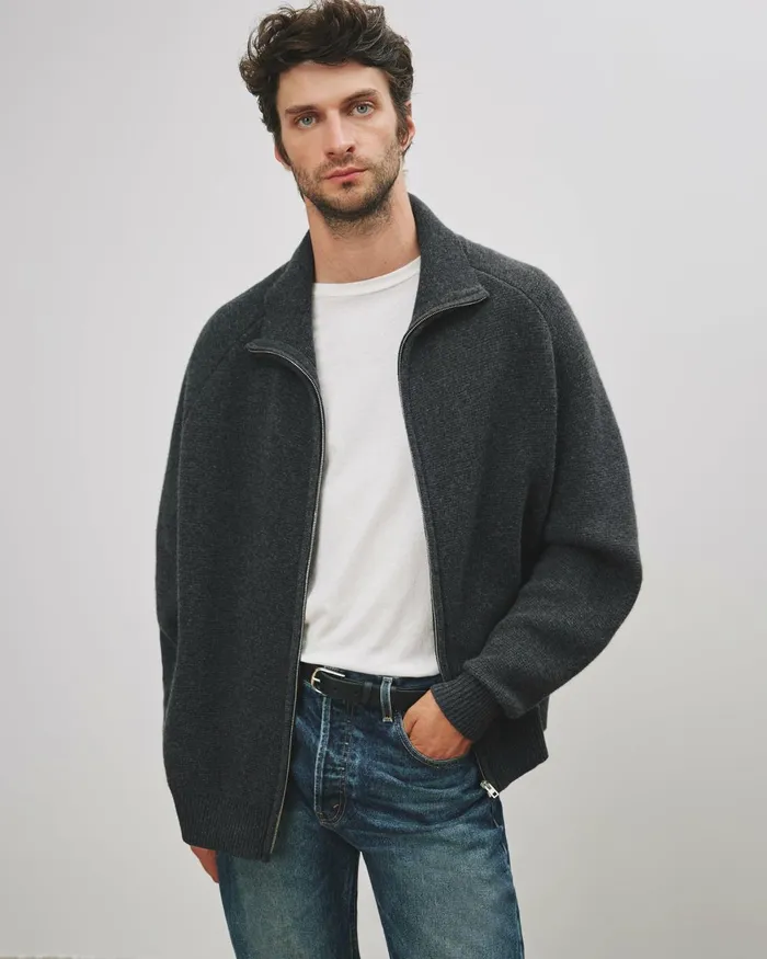 Men Sweaters Nili Lotan JAD SWEATER Dark Charcoal Melange