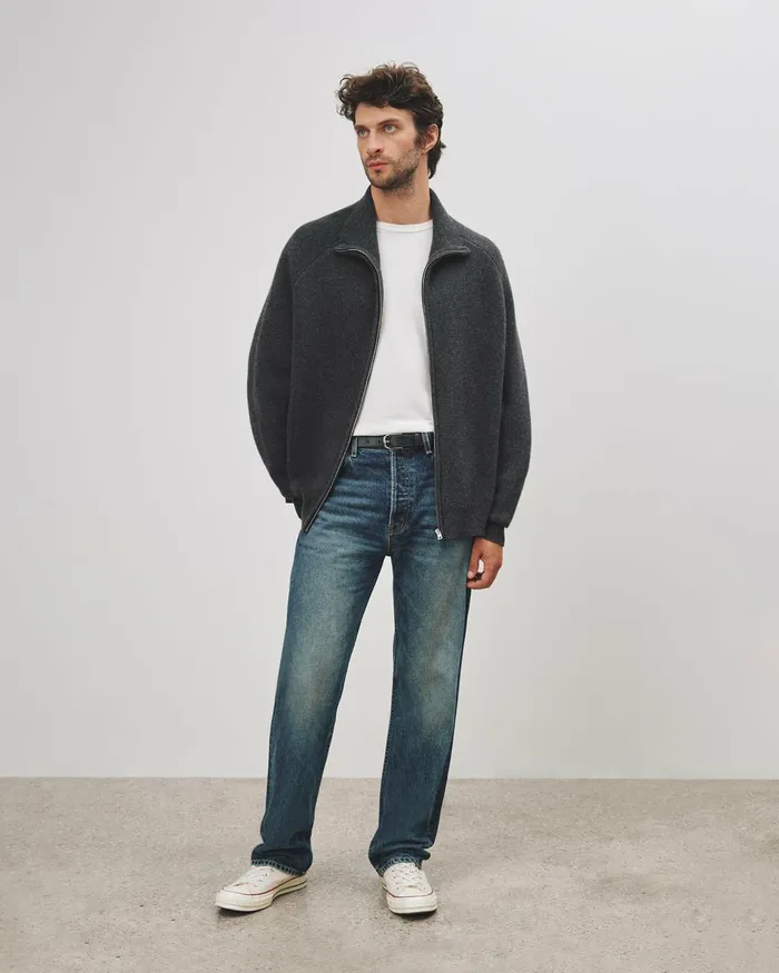 Men Sweaters Nili Lotan JAD SWEATER Dark Charcoal Melange