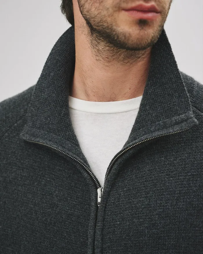Men Sweaters Nili Lotan JAD SWEATER Dark Charcoal Melange