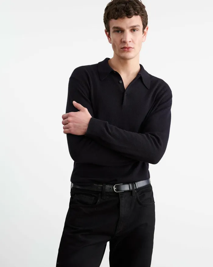 Men Sweaters Nili Lotan JOVAN CASHMERE POLO Black