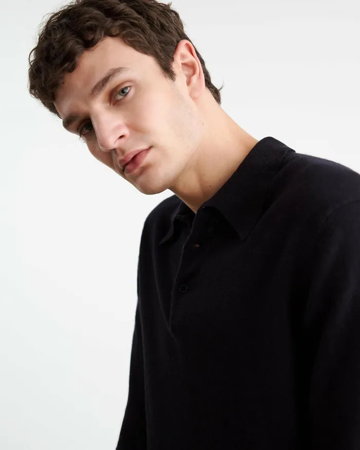 Men Sweaters Nili Lotan JOVAN CASHMERE POLO Black