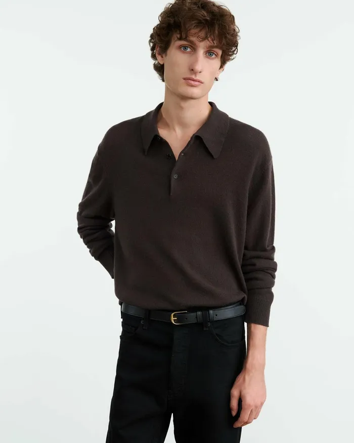 Men Sweaters Nili Lotan JOVAN CASHMERE POLO Black