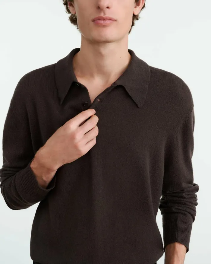 Men Sweaters Nili Lotan JOVAN CASHMERE POLO Black