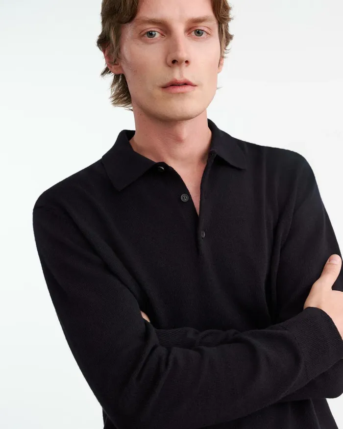 Men Sweaters Nili Lotan JOVAN CASHMERE POLO Black