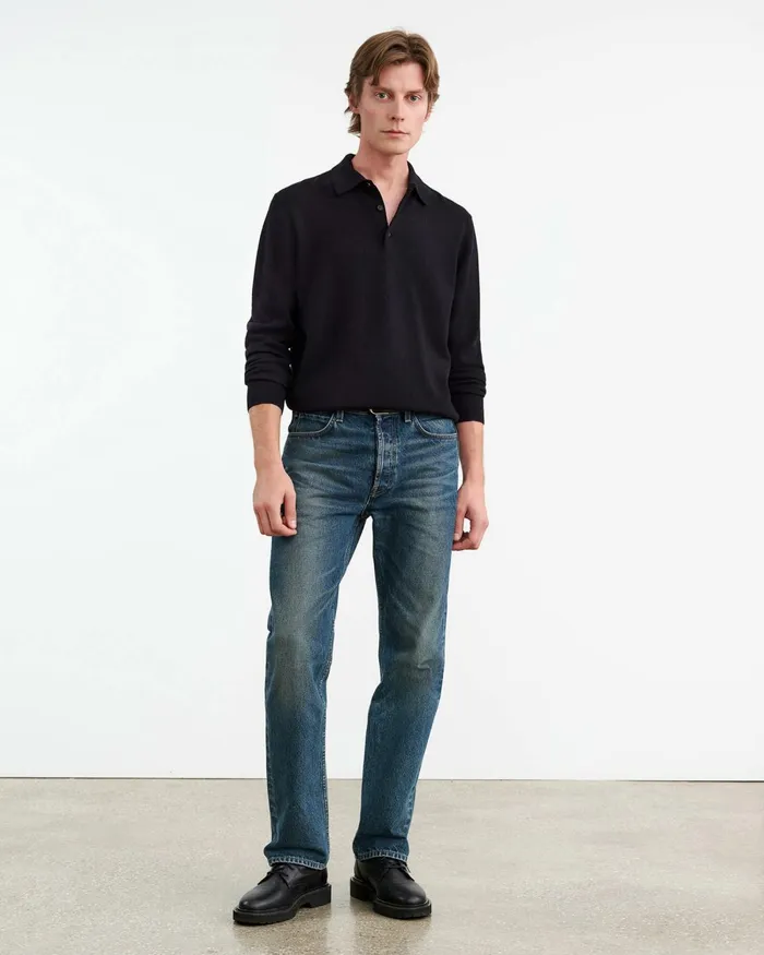 Men Sweaters Nili Lotan JOVAN CASHMERE POLO Black