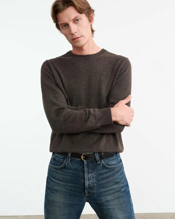 Men Sweaters Nili Lotan JULIUS CASHMERE SWEATER Dark Umber Melange