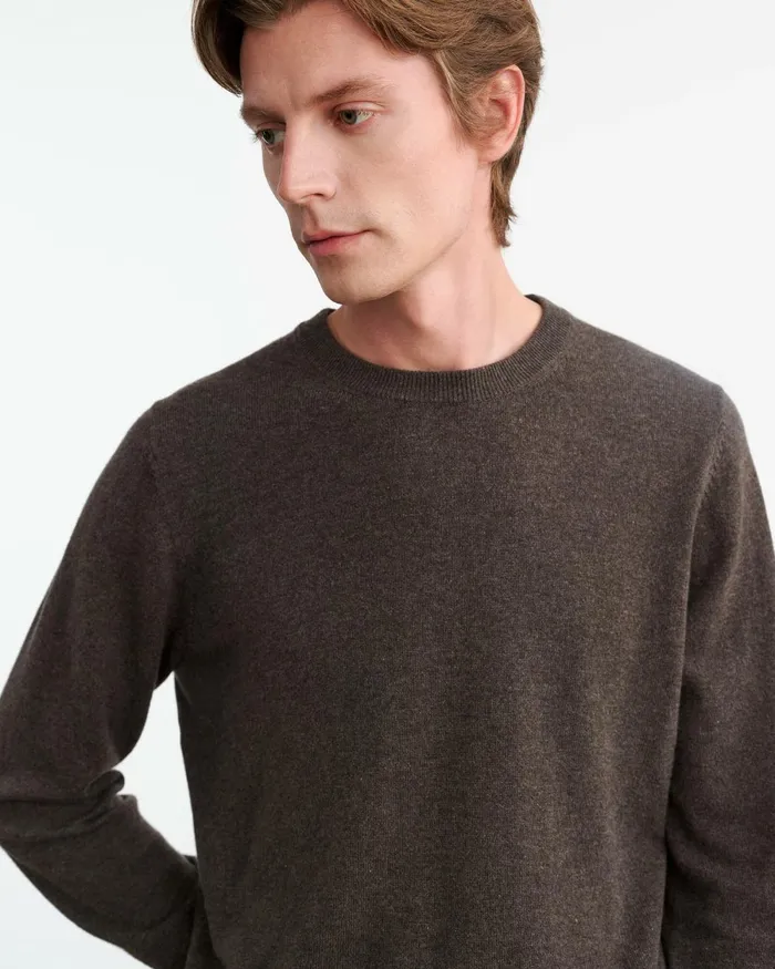 Men Sweaters Nili Lotan JULIUS CASHMERE SWEATER Dark Umber Melange