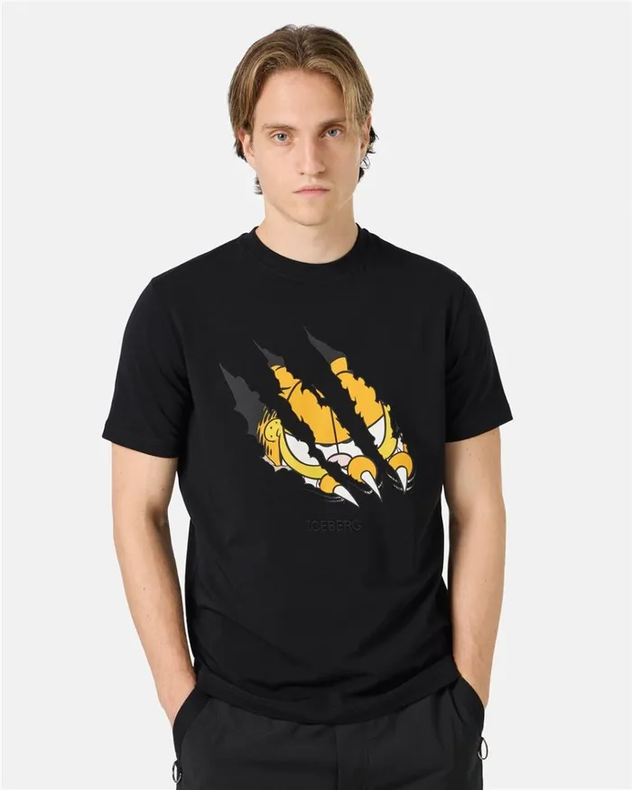Men TSHIRTS AND POLO Iceberg Black Cotton Jersey Tshirt With Garfield Print And Embroidered Iceberg Logo Men TSHIRTS AND POLO Iceberg Black Cotton Jersey Tshirt With Garfield Print And Embroidered Iceberg Logo