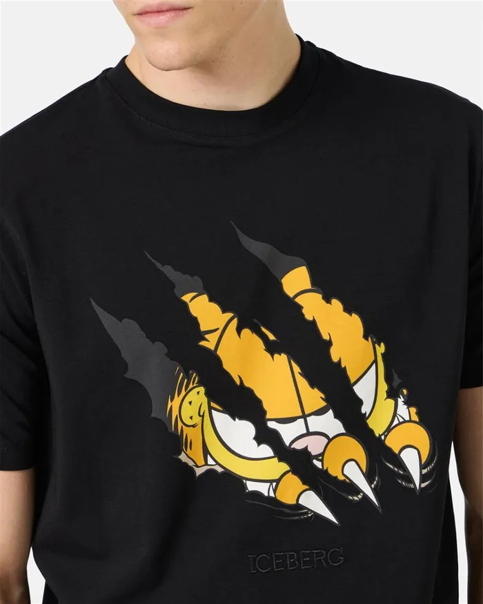 Men TSHIRTS AND POLO Iceberg Black Cotton Jersey Tshirt With Garfield Print And Embroidered Iceberg Logo Men TSHIRTS AND POLO Iceberg Black Cotton Jersey Tshirt With Garfield Print And Embroidered Iceberg Logo