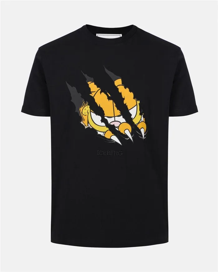 Men TSHIRTS AND POLO Iceberg Black Cotton Jersey Tshirt With Garfield Print And Embroidered Iceberg Logo Men TSHIRTS AND POLO Iceberg Black Cotton Jersey Tshirt With Garfield Print And Embroidered Iceberg Logo