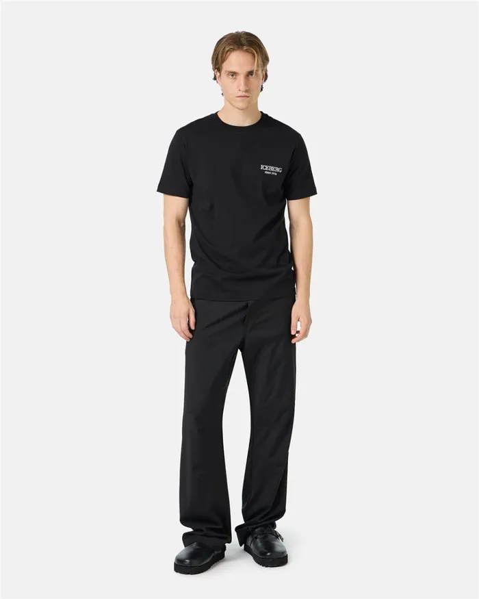 Men TSHIRTS AND POLO Iceberg Black Crewneck Sweatshirt With Embroidered Iceberg Logo Men TSHIRTS AND POLO Iceberg Black Crewneck Sweatshirt With Embroidered Iceberg Logo