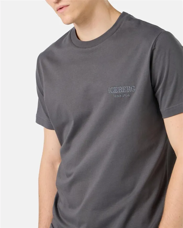 Men TSHIRTS AND POLO Iceberg Grey Crewneck Sweatshirt With Embroidered Iceberg Logo Men TSHIRTS AND POLO Iceberg Grey Crewneck Sweatshirt With Embroidered Iceberg Logo